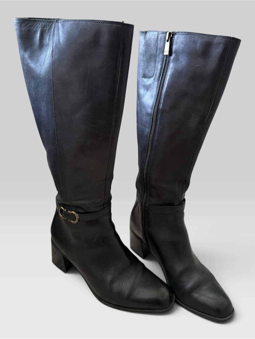 Naturalizer Black Knee High Boots Gold Buckle Detail Size 7 - Picture 2 of 6